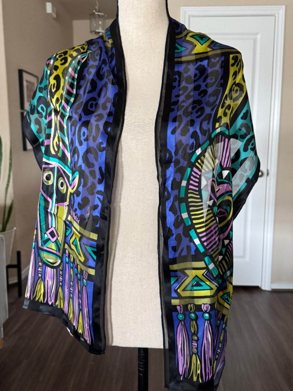 Vintage Bob Mackie Wearable Art Oblong Silk Scarf - Picture 4 of 6